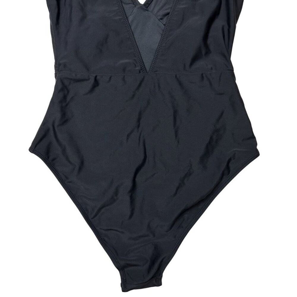 CUPSHE One Piece Swimsuit V Neck Ruched Ruffle Shoulder Black M - Picture 6 of 6